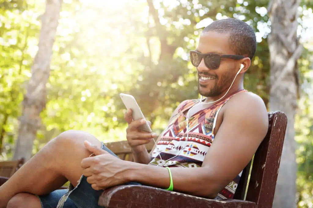 Young African American man, smiling on a virtual visit.